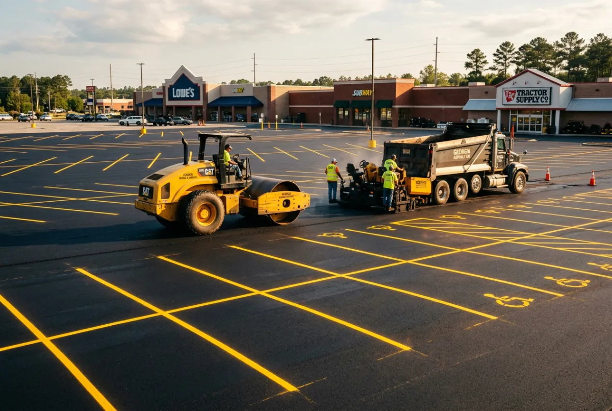 Commercial parking lot paving and heavy equipment compaction