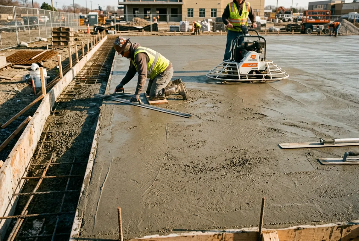 Commercial concrete curb, gutter, and industrial pad pouring