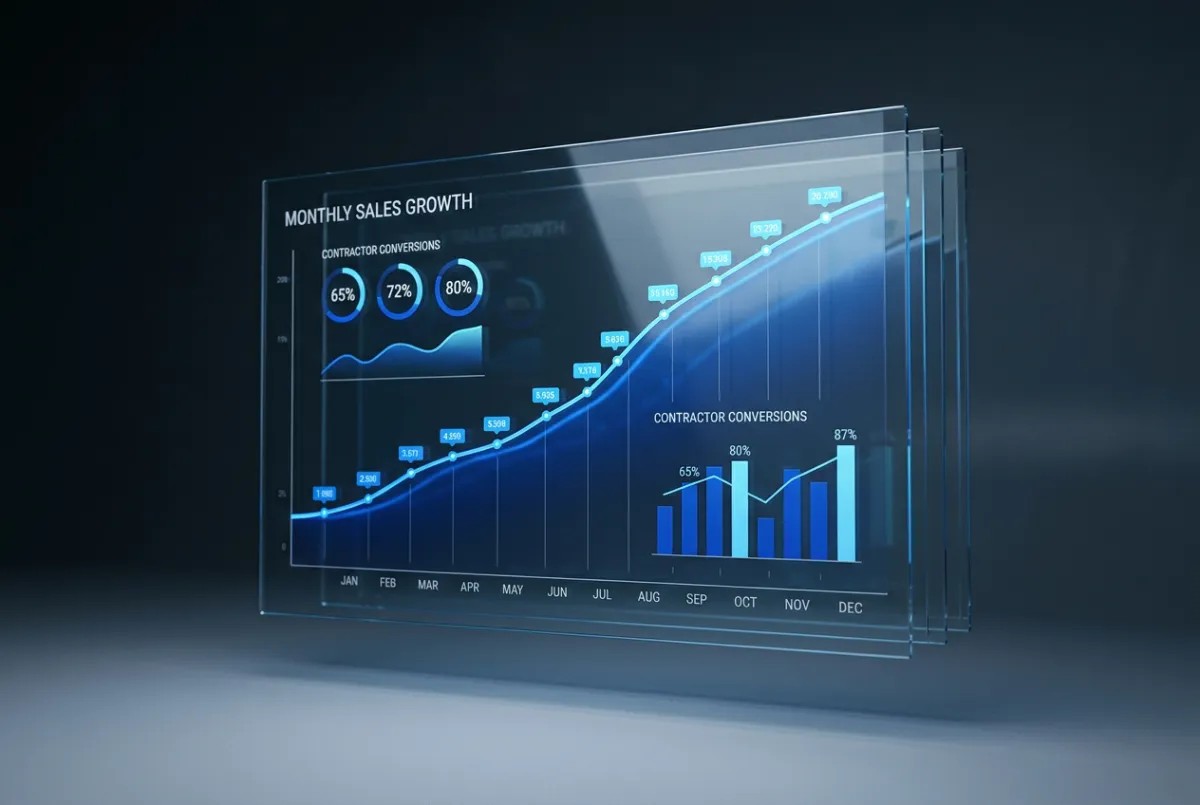 Analytics graph displaying steady monthly sales growth and contractor deal conversions