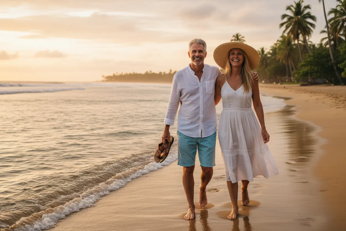 Couple enjoying sunset on Costa Rican beach