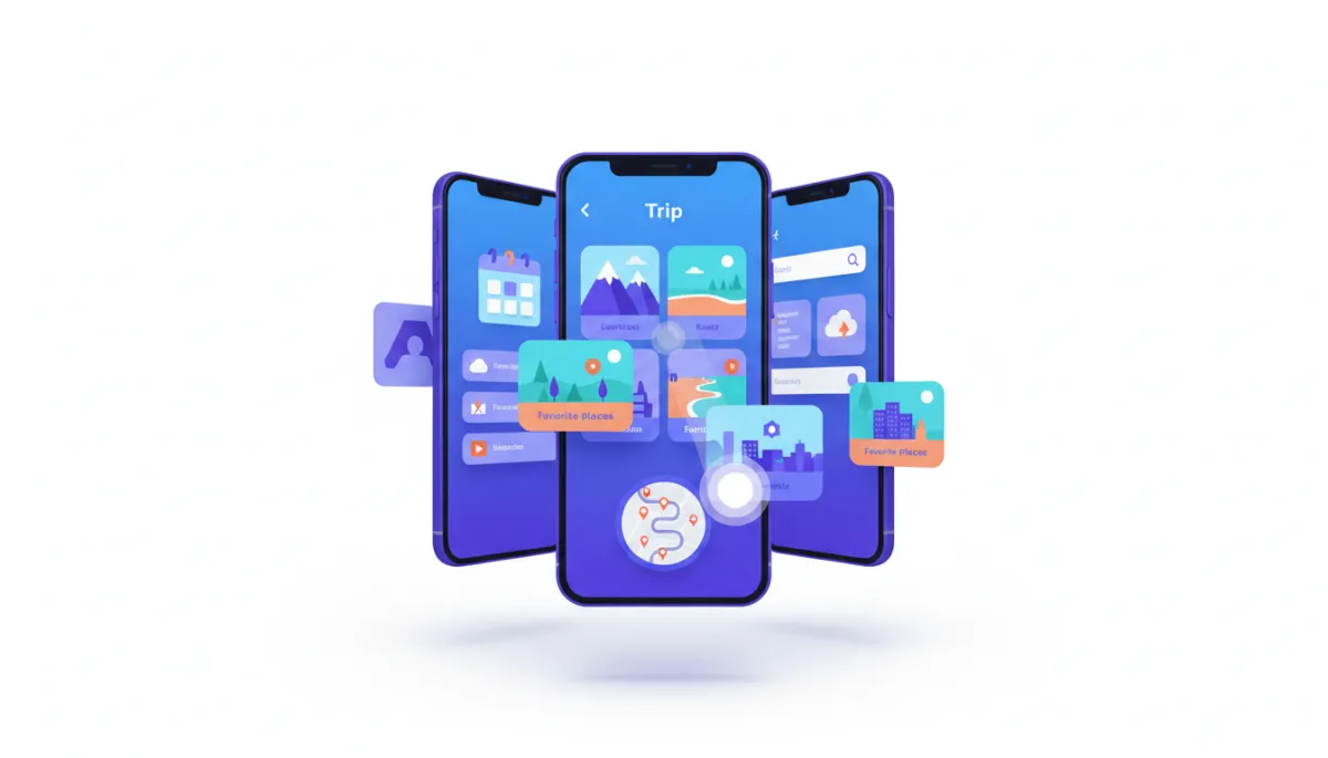 Voyanta app mockup showing playful travel planning interface