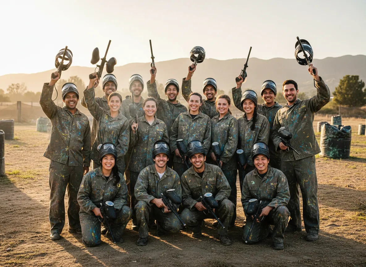 Group playing paintball at Matt's Paintball LA field