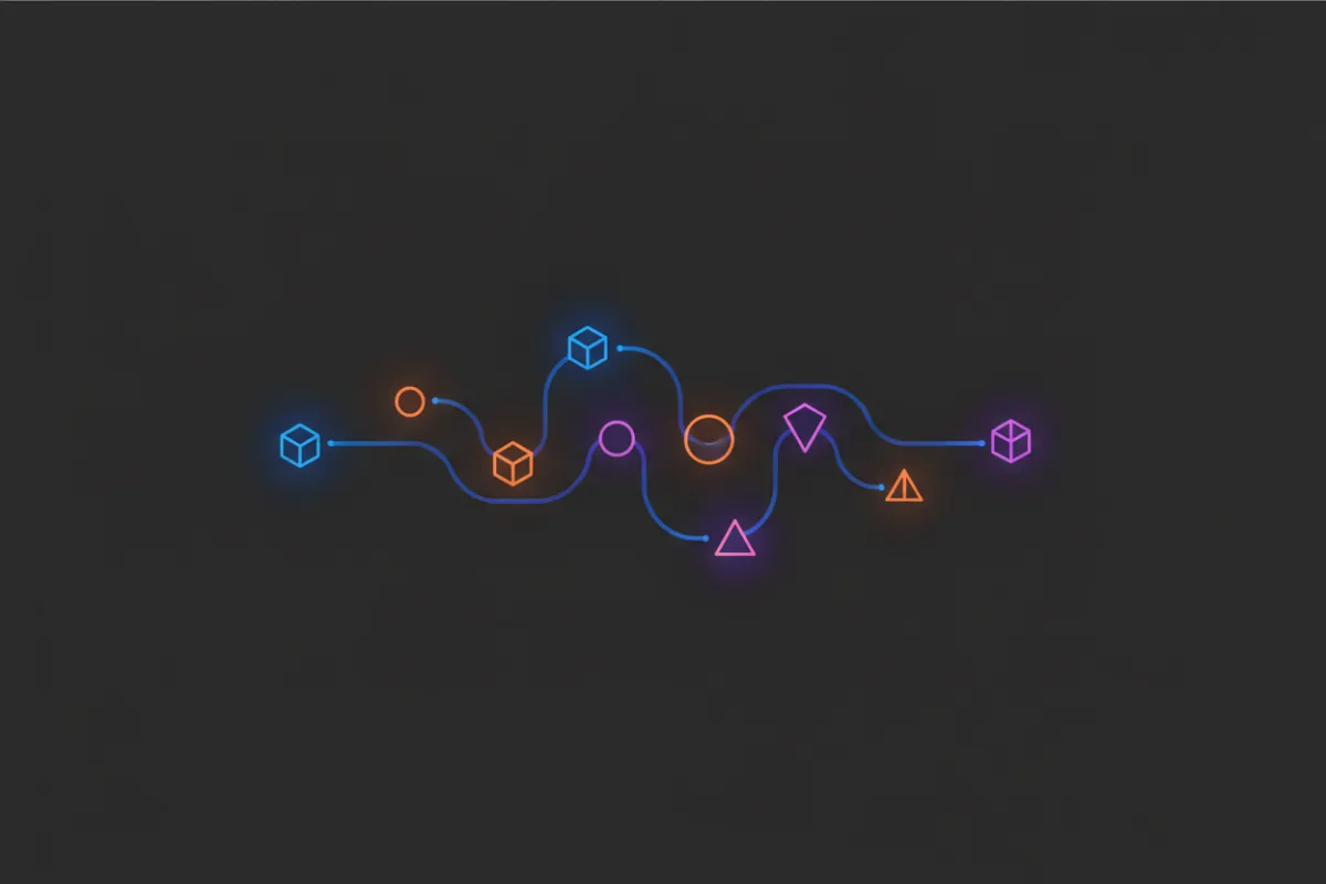 Landscape illustration of routing and infrastructure nodes — single object style diagram optimized for integration card use.
