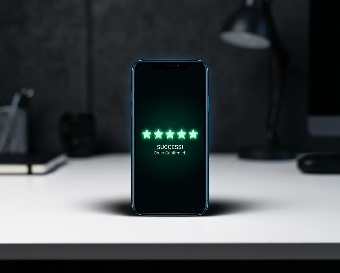 Automated Review Request SMS interface with 5-star Google review confirmation prompt