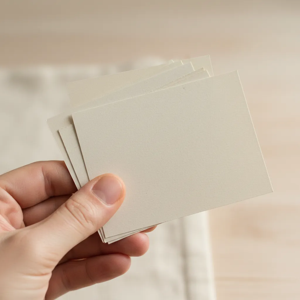 Hand holding index cards with writing prompts