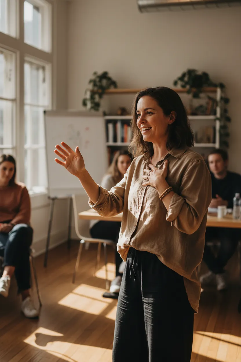 Facilitator leading a custom-made event workshop.