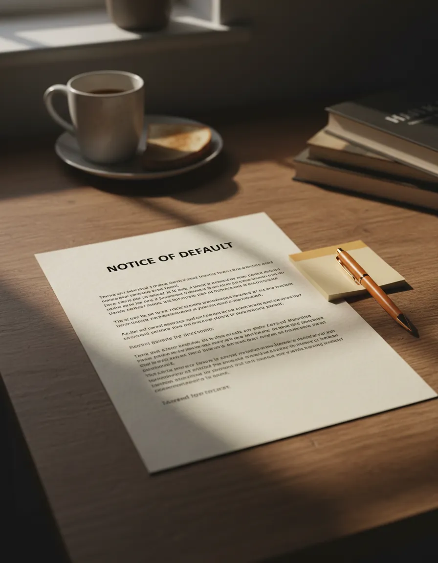 Notice of Default letter on a kitchen table