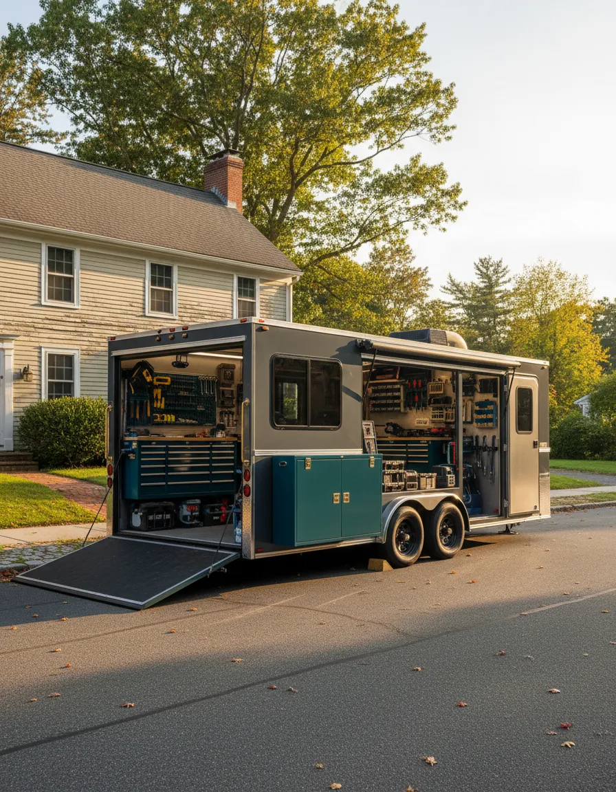 Exterior of Mitch's mobile workshop trailer