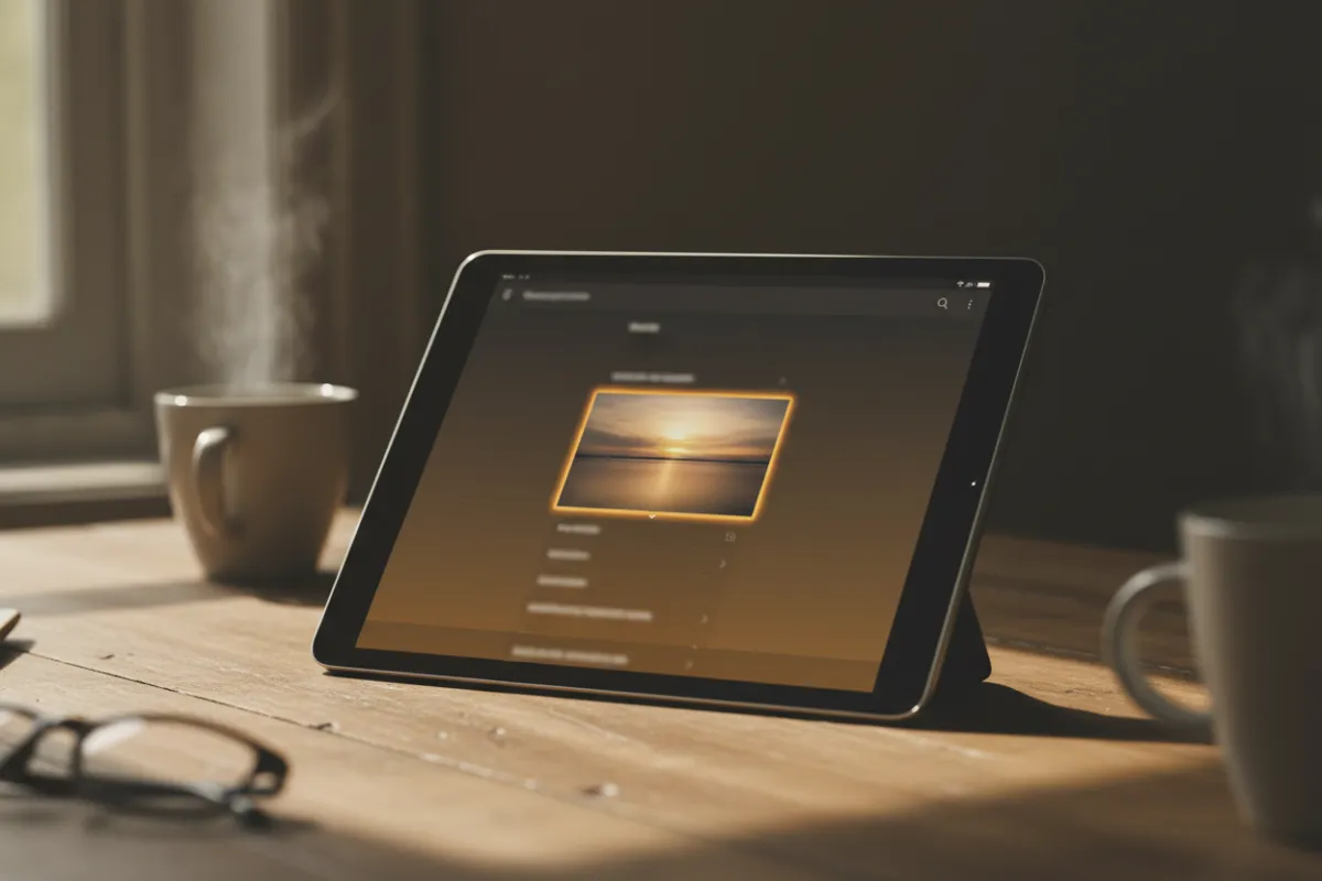 A tidy inbox with a highlighted devotional email preview on a tablet screen, soft warm tones, natural light and shallow depth of field to signal approachable daily teaching.