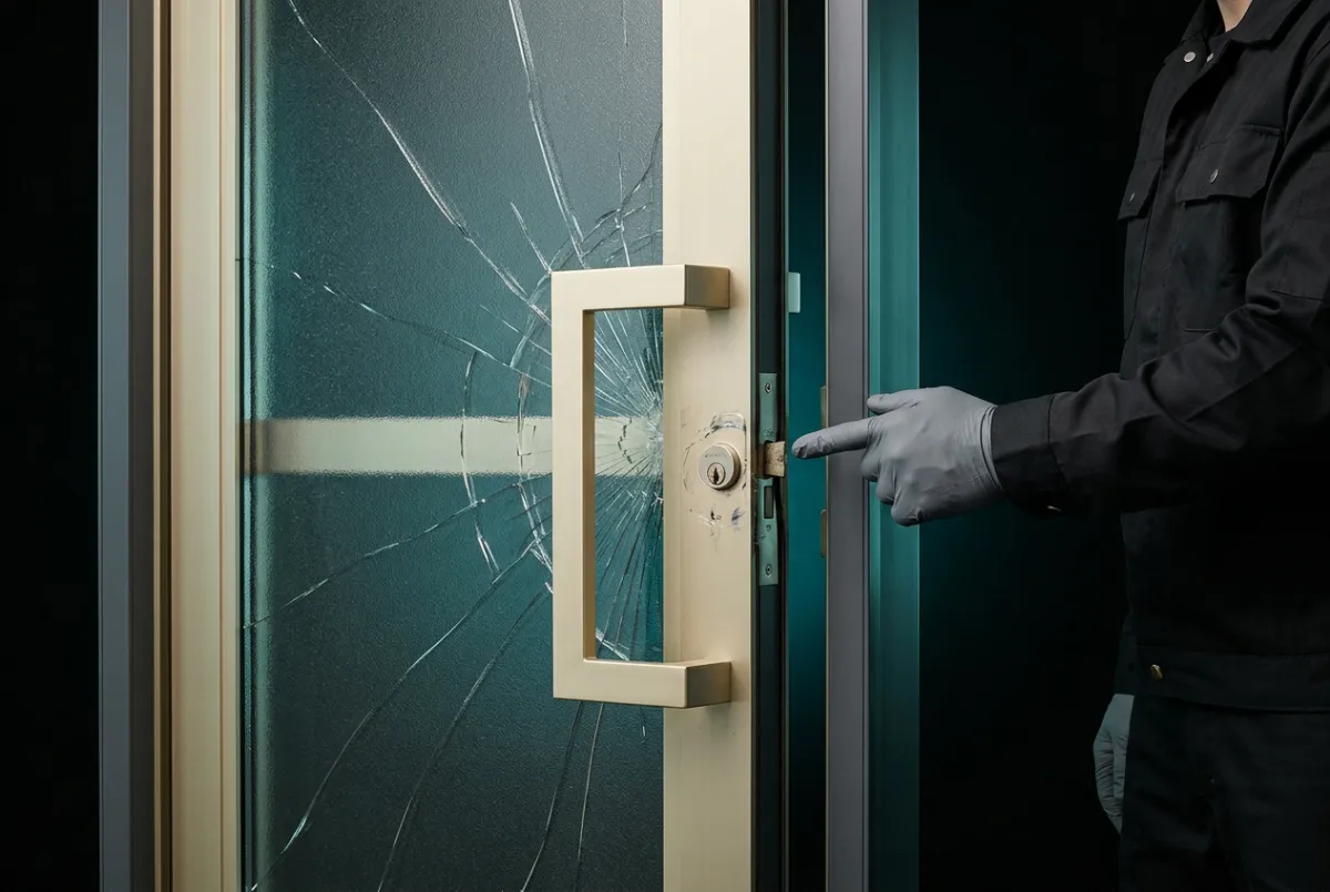 Commercial broken entry door emergency glazier repair