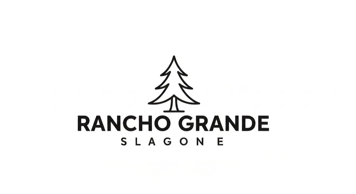 Minimalist logo featuring an outline of a stylized pine tree and the text 'Rancho Grande' in a clean sans-serif font.