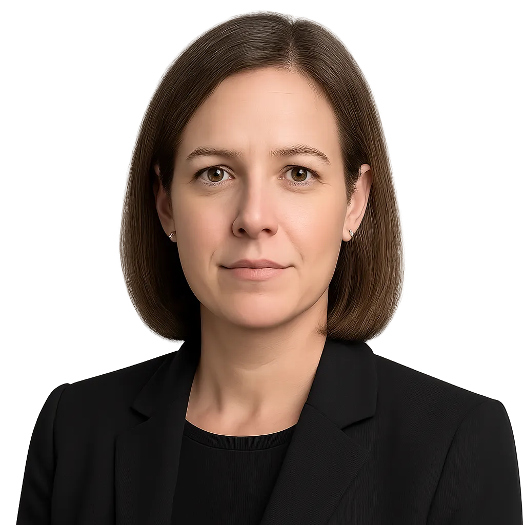 Portrait of Amy Hrnciar smiling, waist-up, isolated on transparent background for hero brand use