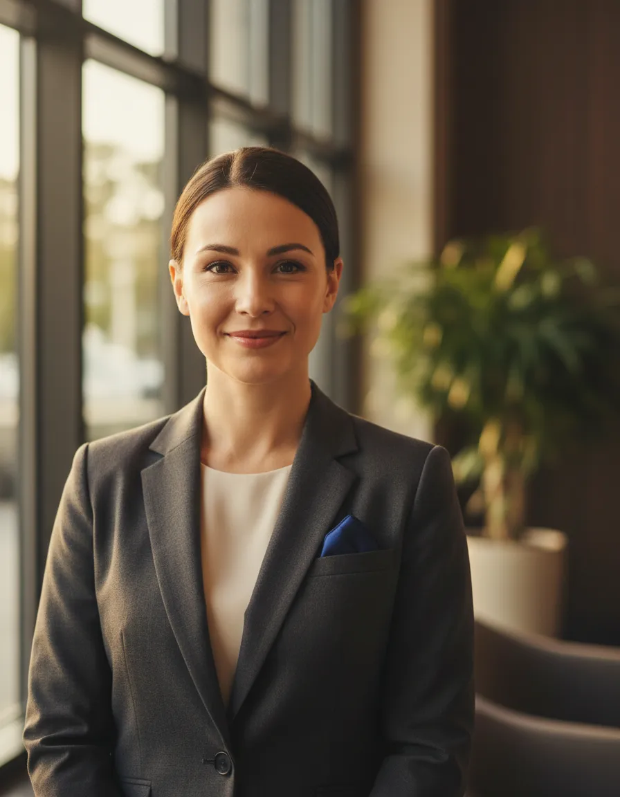 A friendly human healthcare concierge smiling and ready to help