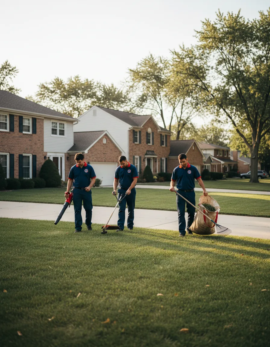 Professional maintenance team working on a residential property in Chicago Southwest Suburbs