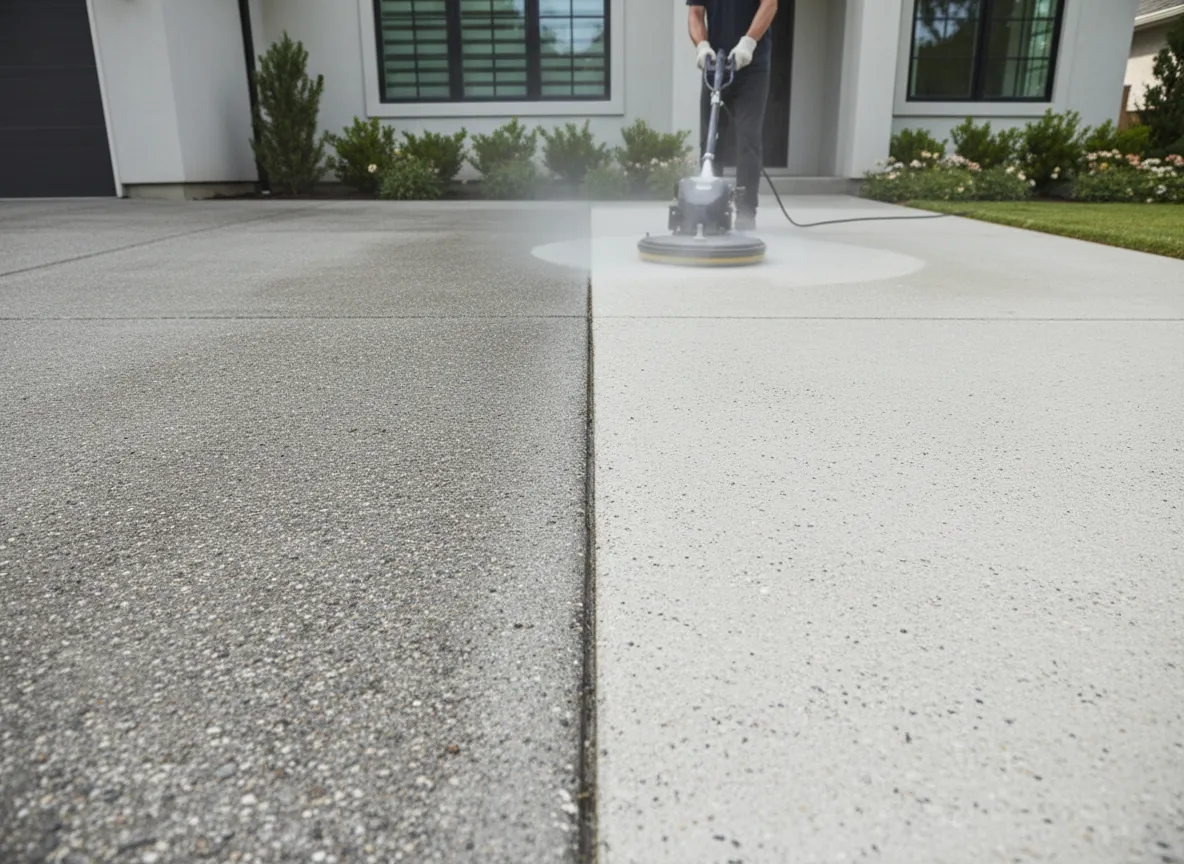 Clean driveway and patio after washing