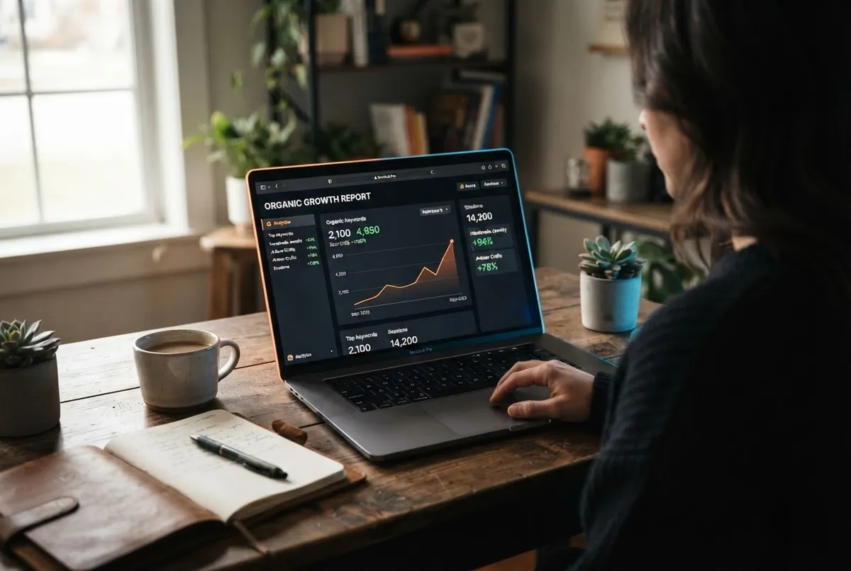 Organic Search and SEO analytics dashboard showing steady keyword growth