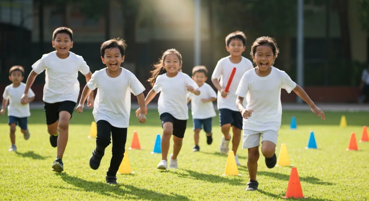 Filipino children playing a fun relay game