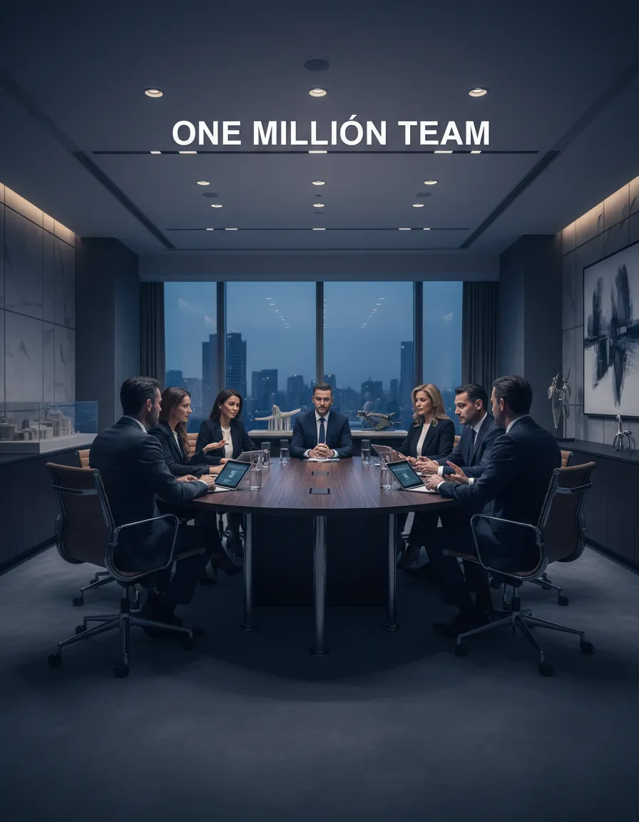 Equipo de liderazgo de One Millón Team en reunión colaborativa