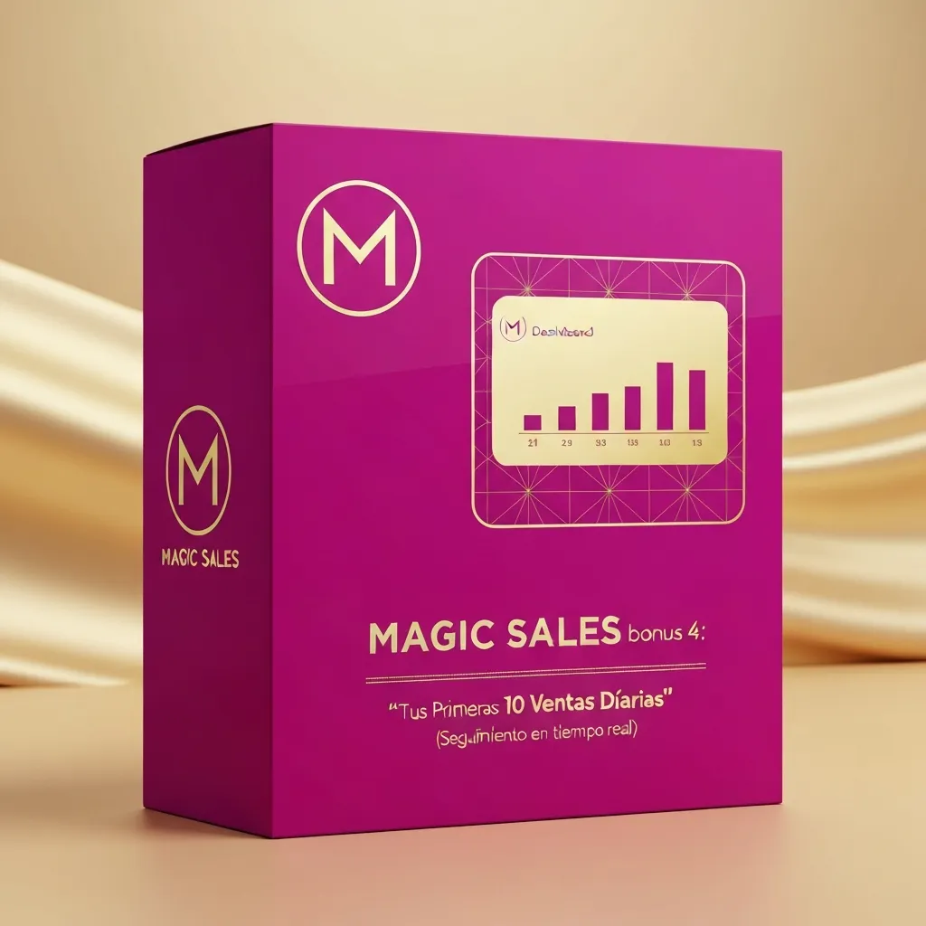 Mockup fucsia y dorado — Regalo 4: Tus Primeras 10 Ventas Diarias (Seguimiento en tiempo real)