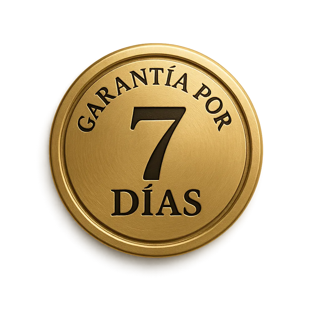 Sello dorado con el texto “garantía por 7 días”