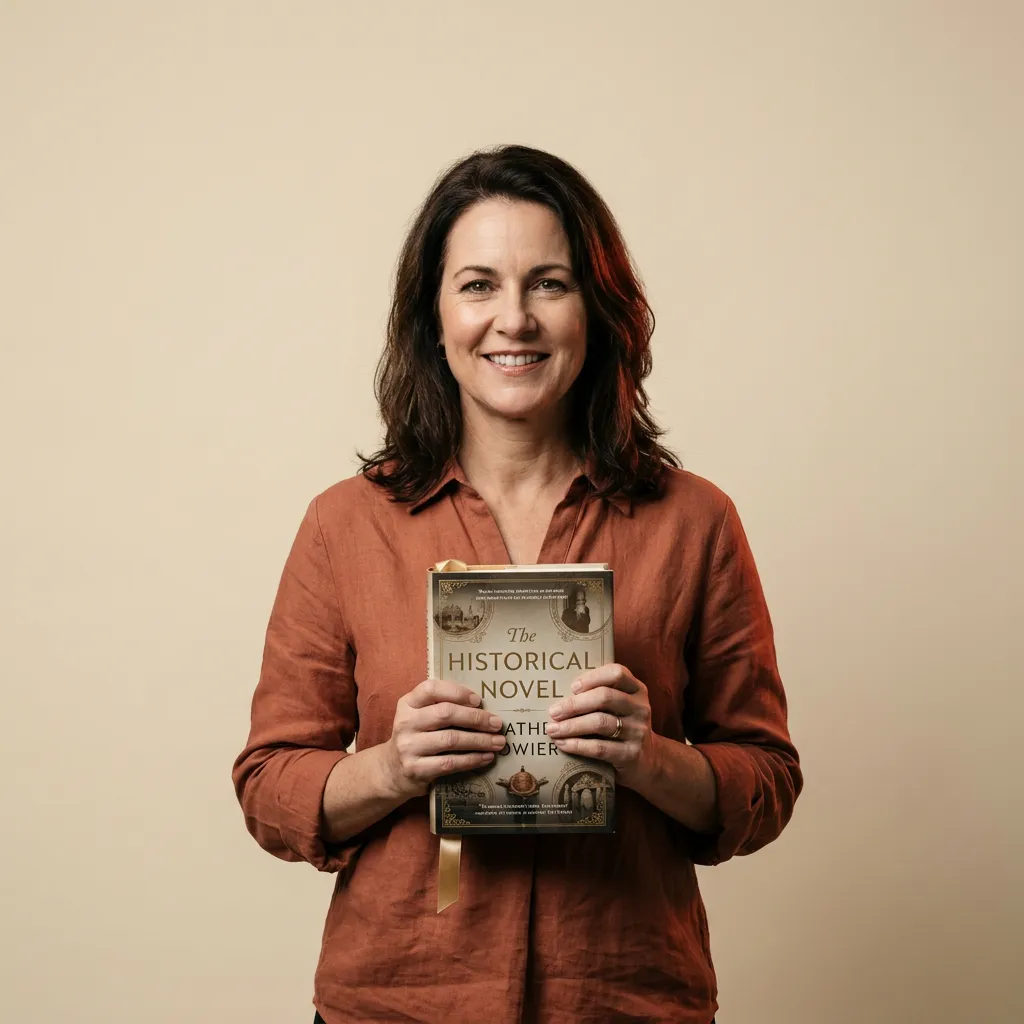 Elena Vance holding her published historical novel