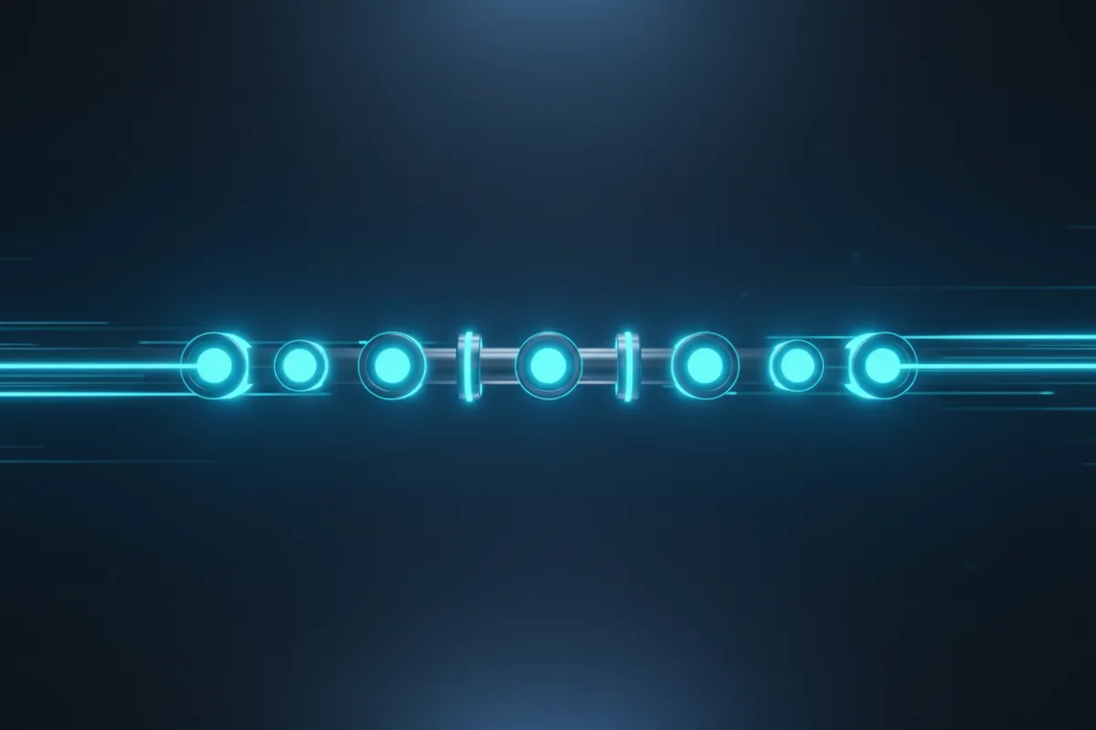 3D abstract glowing linear pipeline dark mode cyan accents