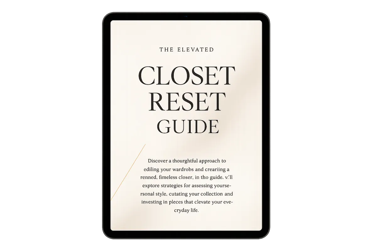 A sophisticated digital mockup of The Elevated Closet Reset Guide on an iPad
