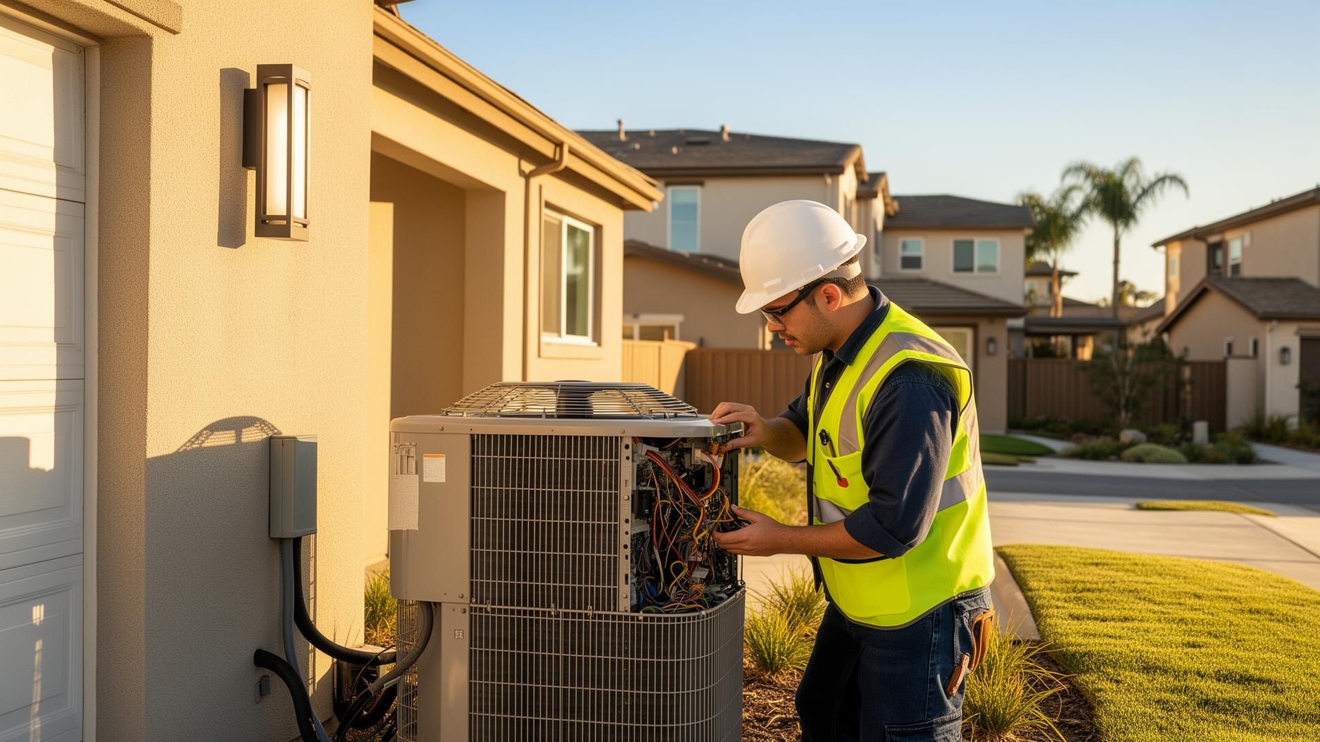 Professional HVAC technician servicing an air conditioning unit