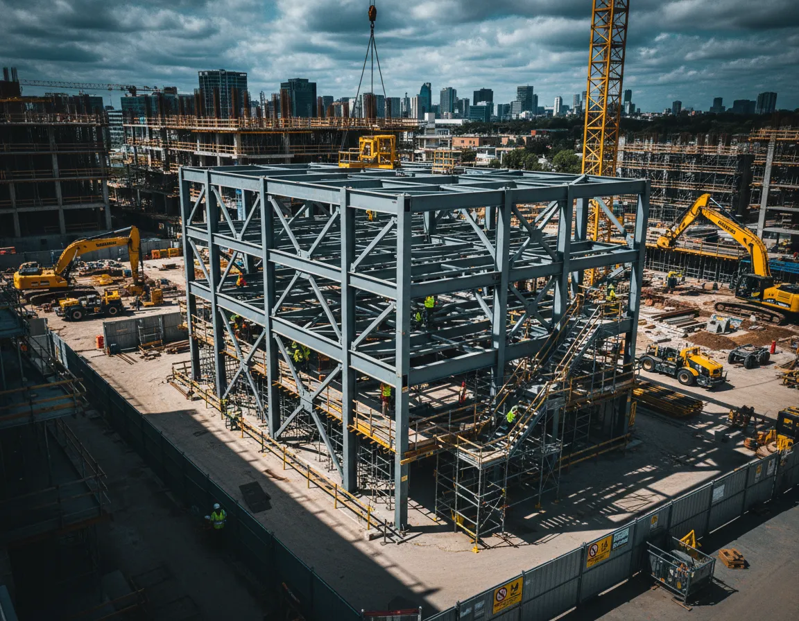 High-contrast architectural construction photo