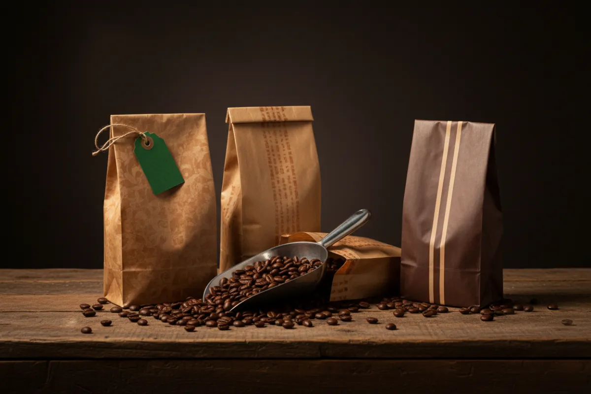 Professional-grade coffee beans and espresso equipment on a clean background