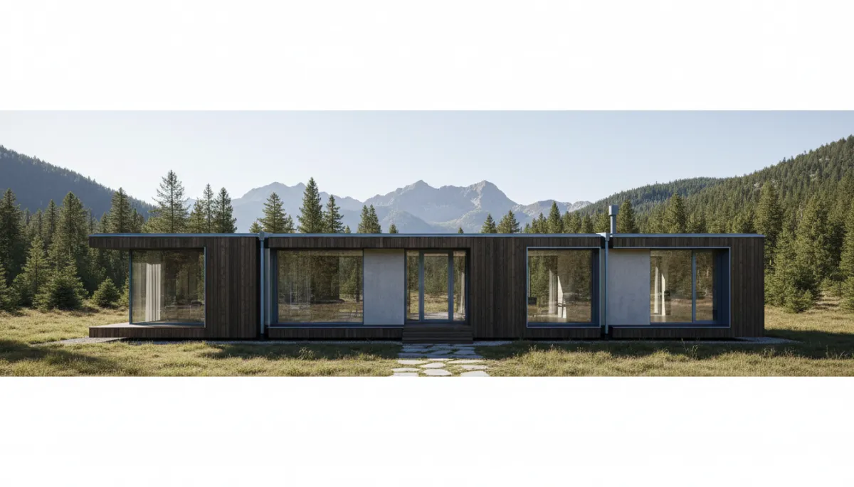 Premium finished modular cabin building showcasing bespoke architecture and light blue framing