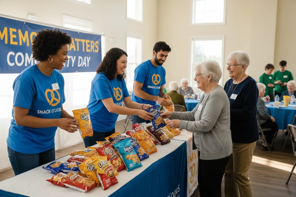 Team volunteering at Memory Matters event, handing out snacks