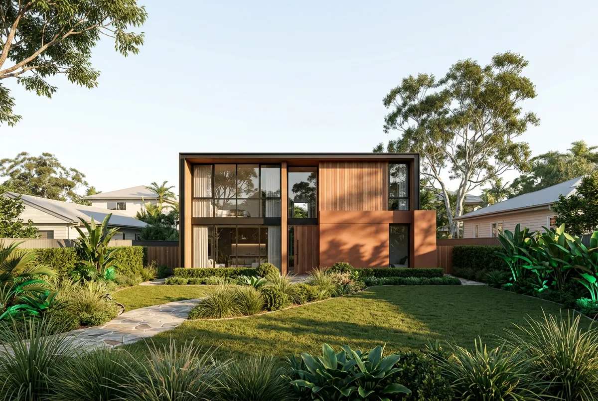 Modern sun-lit architectural residential villa render in Springfield Lakes Brisbane