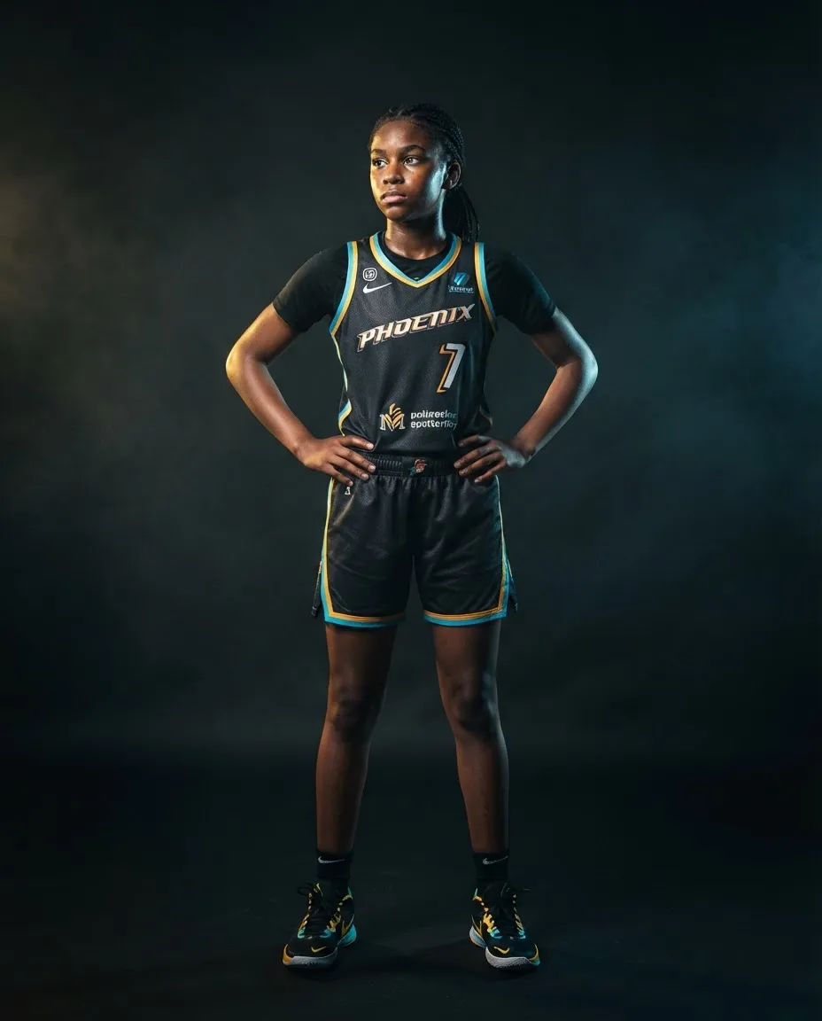 Dramatic studio portrait of a high school athlete lit with rim lighting on dark background