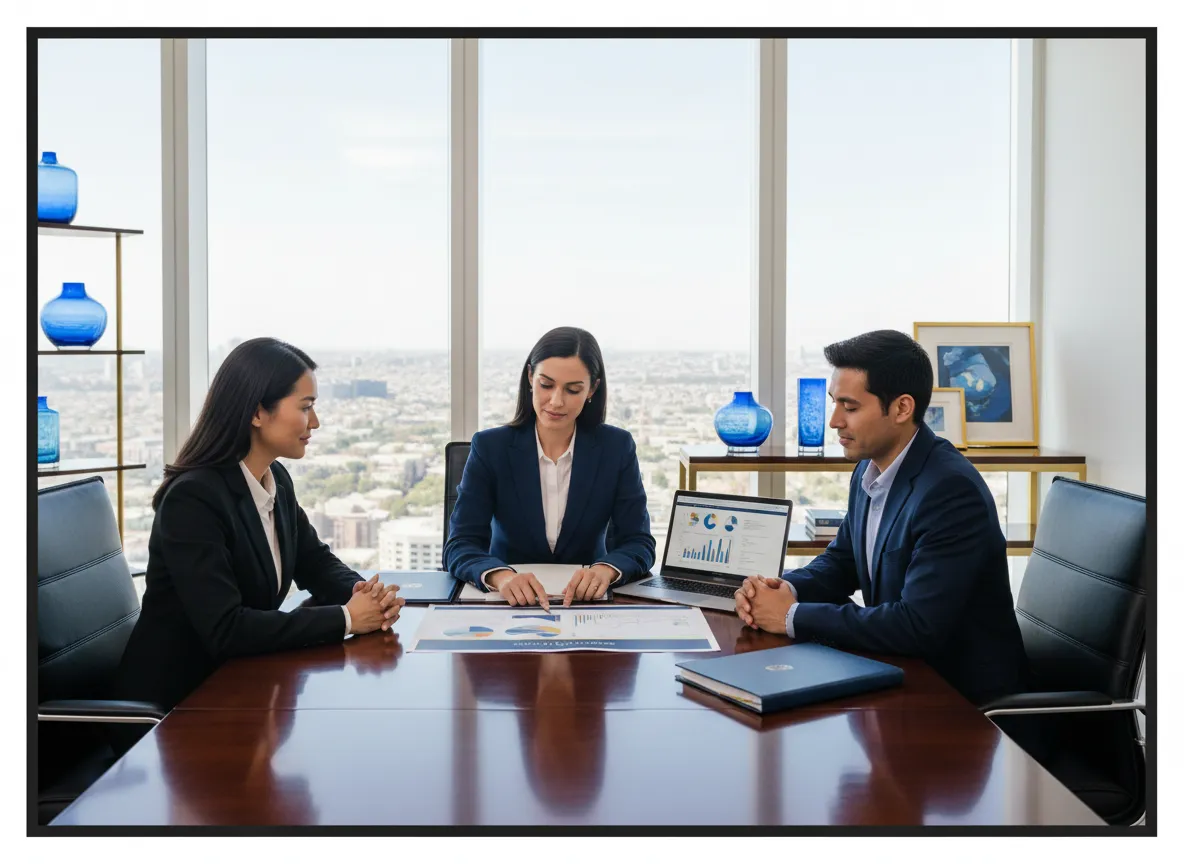 Financial advisor in meeting with clients