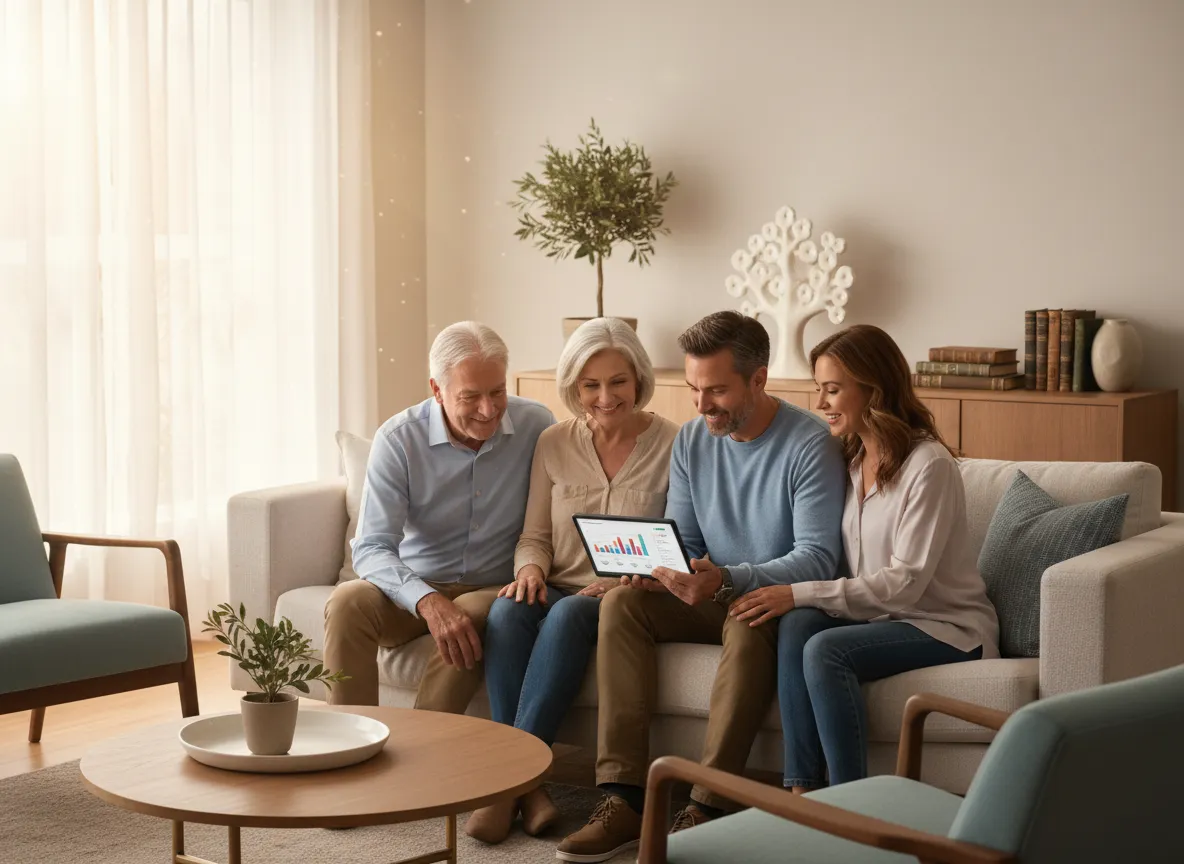 Family enjoying retirement lifestyle discussing financial plans