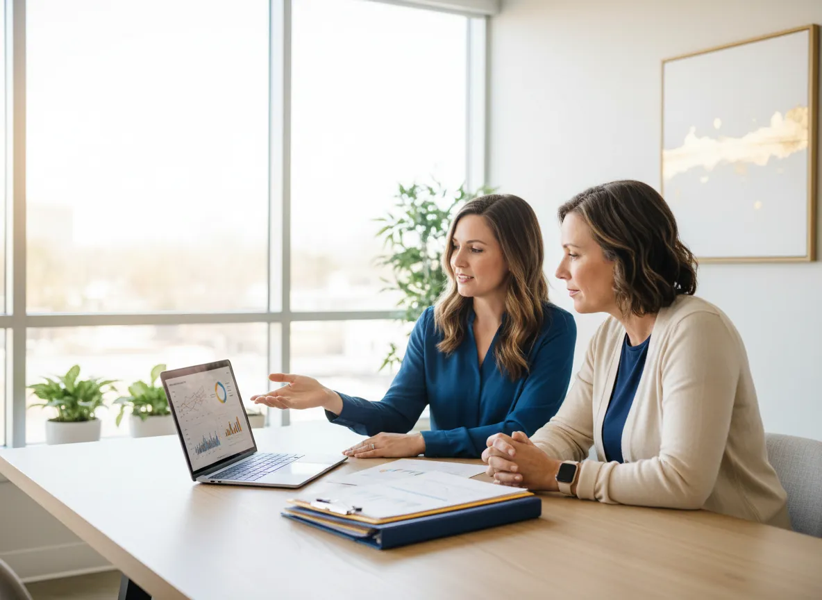 Financial advisor reviewing retirement planning options with clients