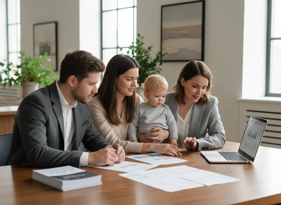 Financial advisor discussing life insurance and risk protection with clients