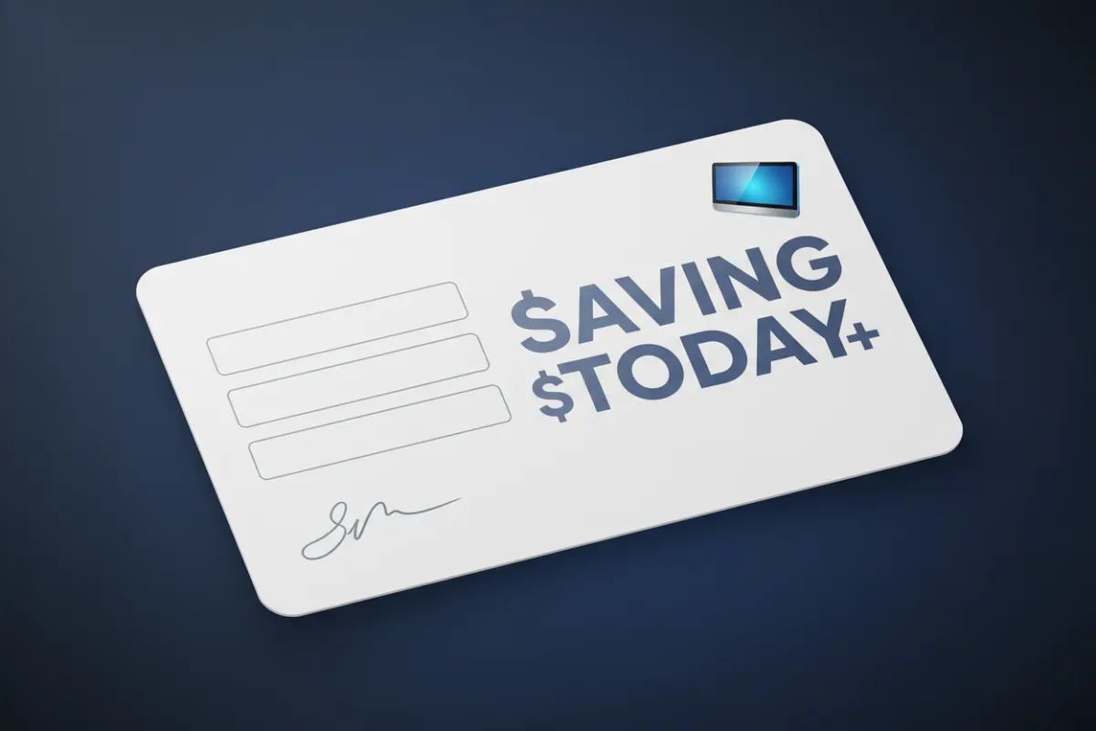 Preview of the signup card with product illustration and savings message