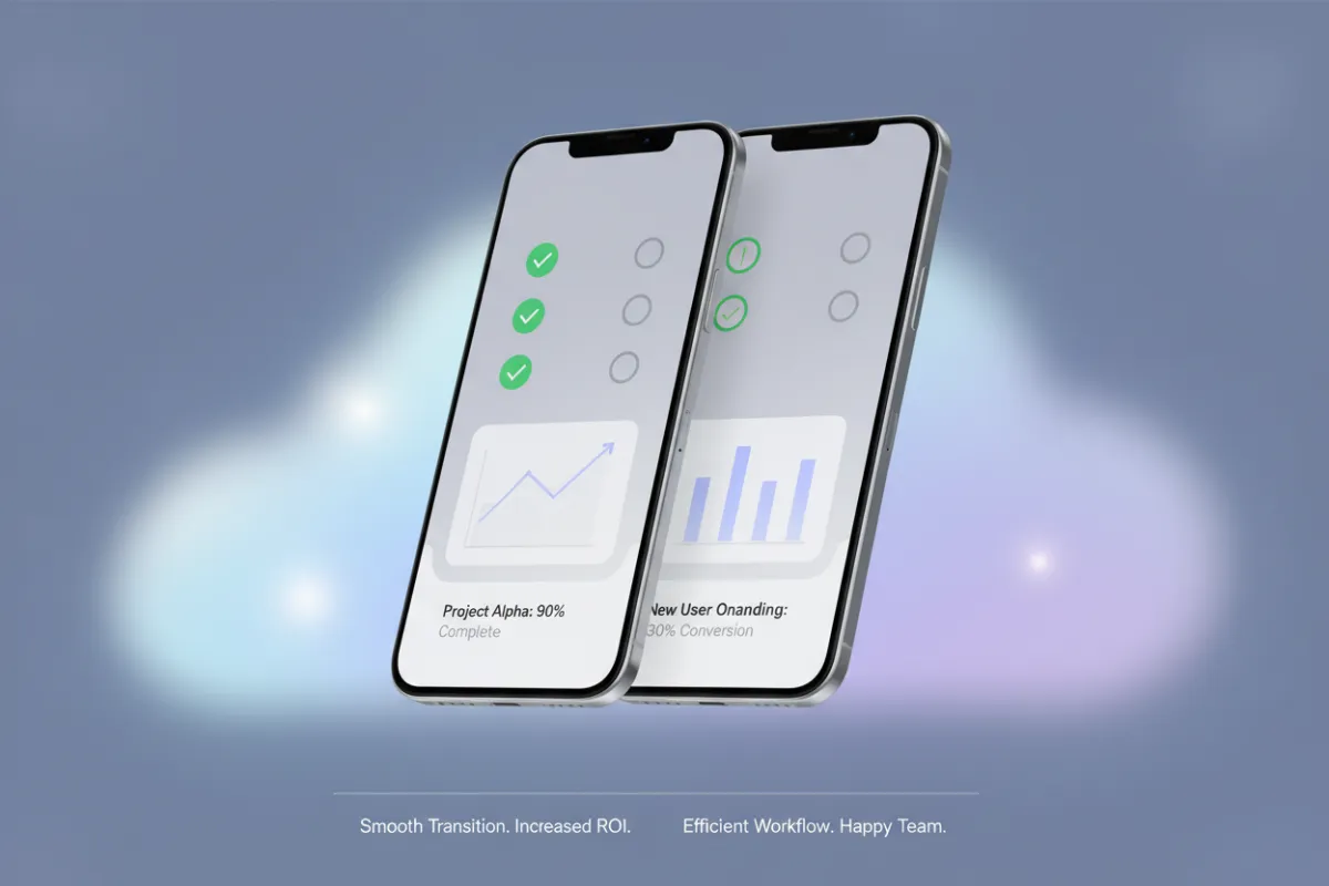 Phone mockups showing checklist conversion examples and testimonial snippets from Aurora Labs customers.