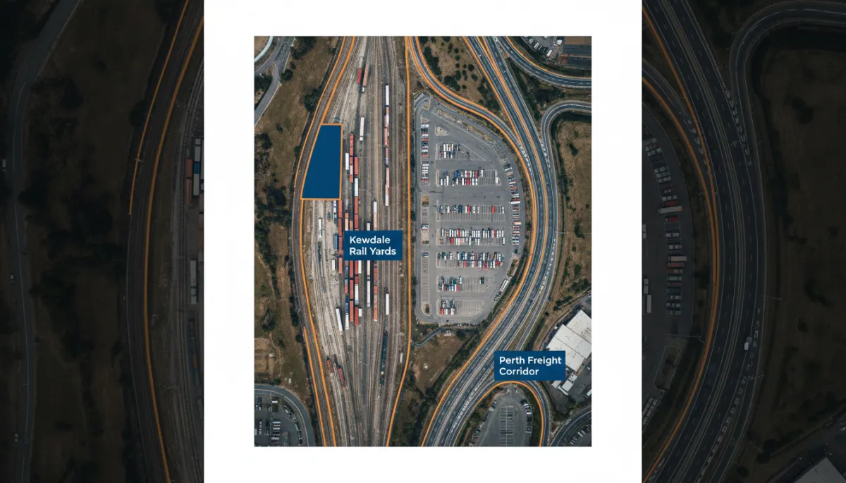 Map of Kewdale rail yards and major freight corridors in Perth