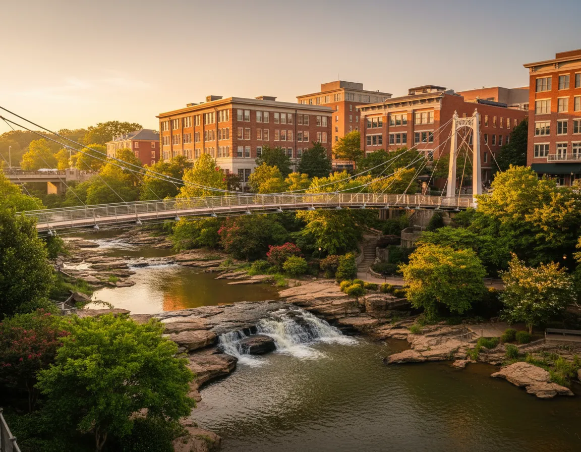Downtown Greenville SC skyline with Falls Park representing local mortgage lender Sarah Hebb
