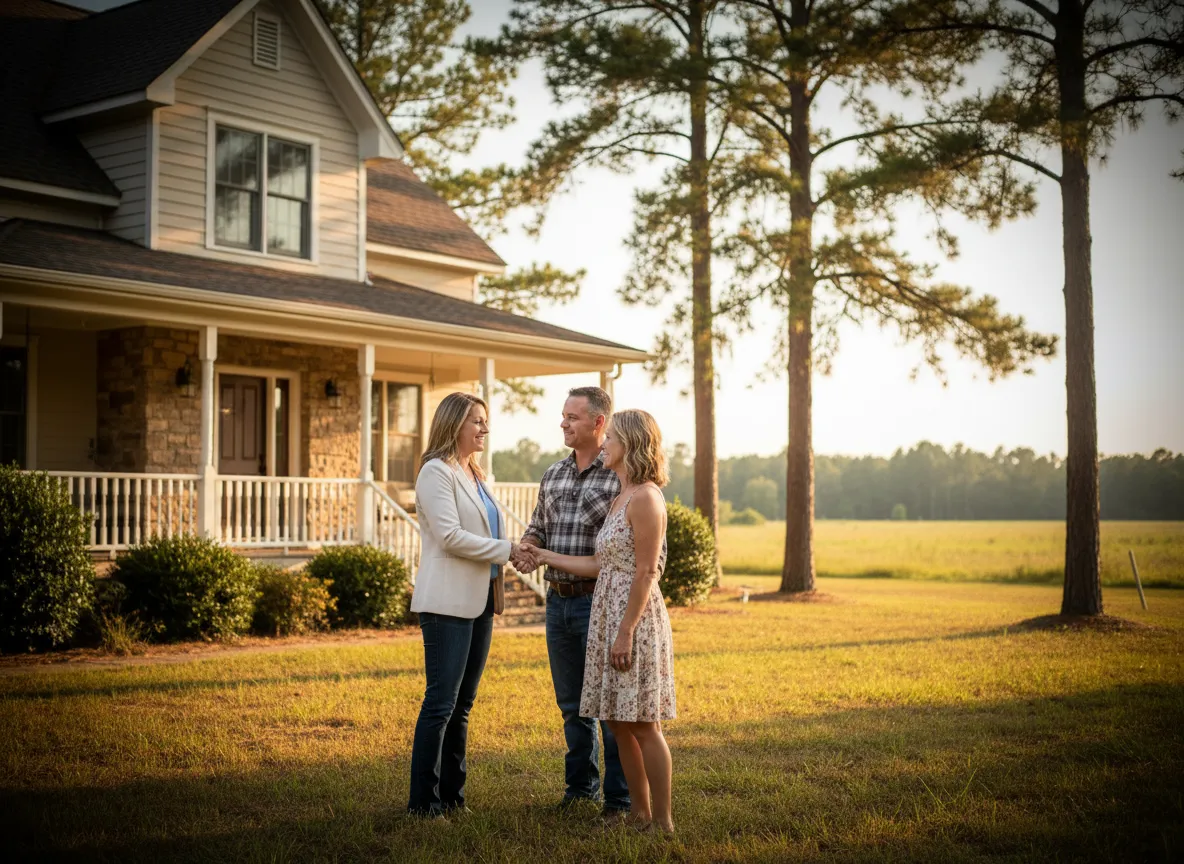 Country home scene near Valentine, SC with local mortgage lender Sarah Hebb helping buyers