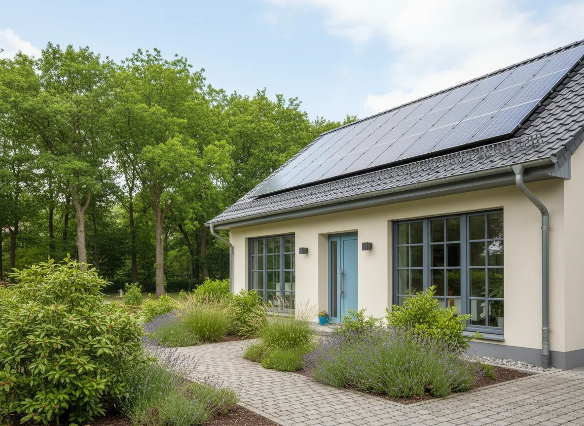 Haus in Berlin-Friedrichshagen mit sauberer Dachrinne und Photovoltaikanlage