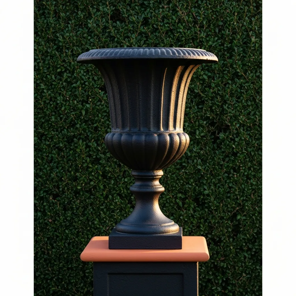 Cast iron urn on a classical pedestal