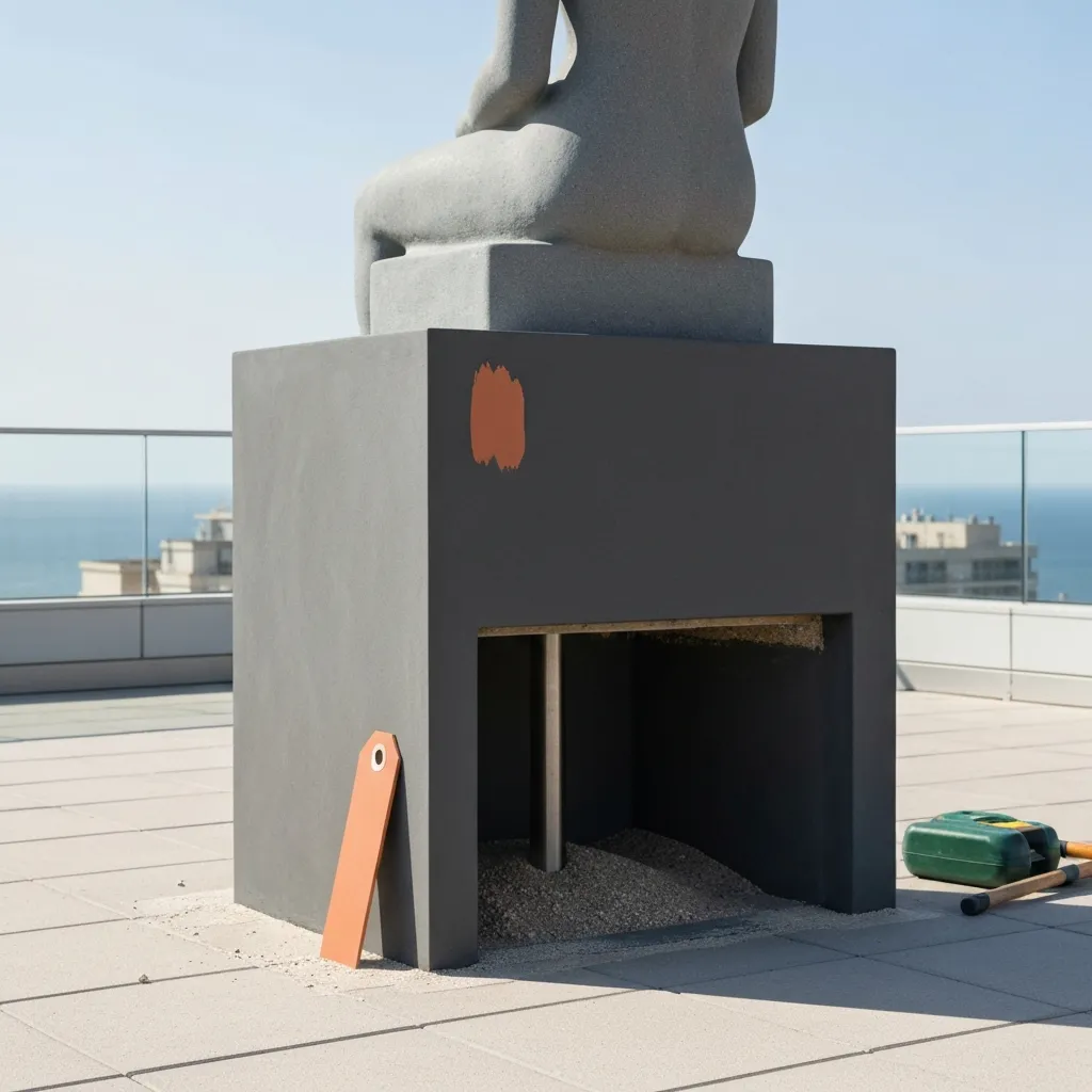 Technical placement of a ballasted lightweight composite statue