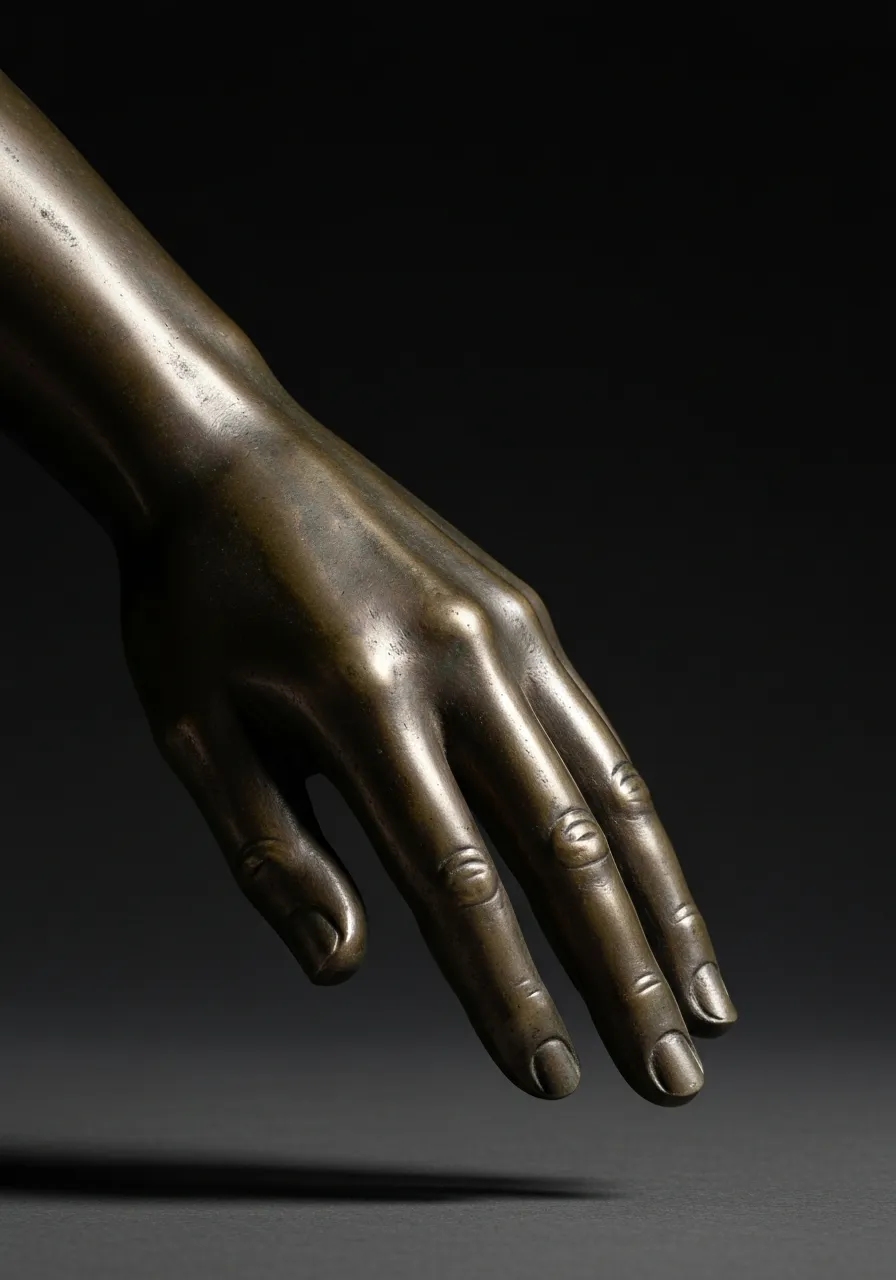 Fine art detail crop of bronze sculpture hand