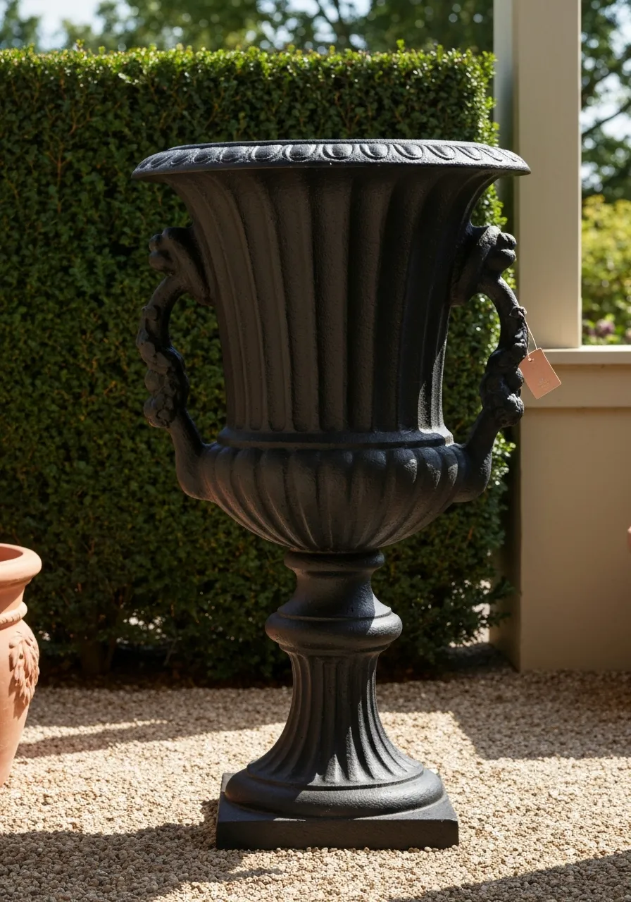 Well-placed cast iron urn in a sheltered Florida loggia