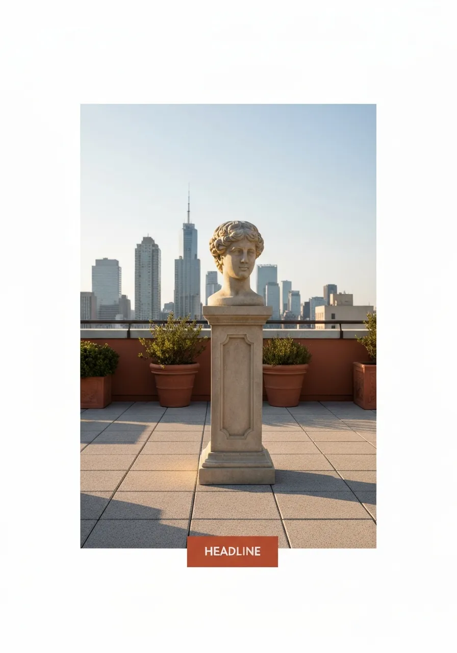 Statuary on a high-end rooftop terrace