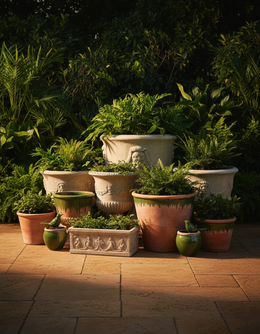 Campania International garden pottery and statuary display